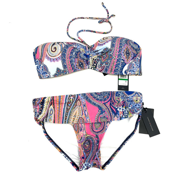 Tommy Hilfiger 2 PC Set Paisley Blue Bikini Bra Top & Bottom Medium NWT - Picture 1 of 9